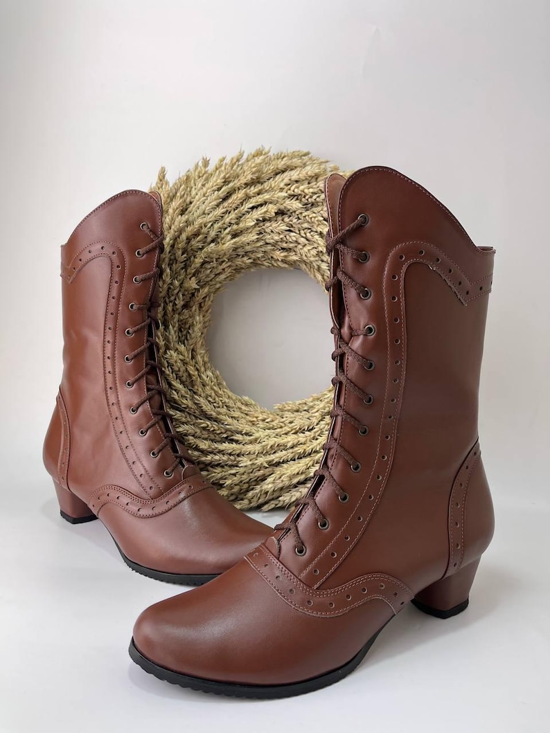 Brown Leather Ankle Boots Women, Lace Up Victorian Boots, Handmade Vintage Style Boots, Womens Leather Boots, Custom Leather Shoes
