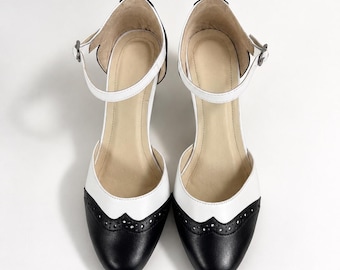 Zapatos Mary Jane de cuero negro para mujer, zapatos de tacón bajo con punta cerrada hechos a mano, zapatos de trabajo diarios con correa en el tobillo, calzado personalizado.