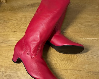 Red Leather Slavic Dance Boots, Handmade Ukrainian Folk Performance Footwear