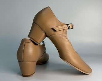 Womens Leather Dance Shoes, Split Sole Folk Dance Shoes, Handmade Ballroom & Swing Dancing Shoes, Salsa Footwear 4 cm heel