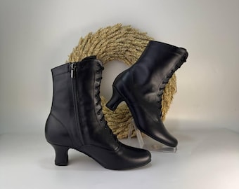 Stivali da ballo professionali da donna con suola intera, stivali da ballo folk in pelle nera, scarpe da ballo jazz fatte a mano, stivali in pelle personalizzati con tacco di 6 cm