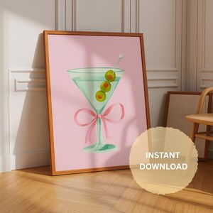 Martini-Glas mit Schleife | Cocktail-Poster | Trendy Barwagen Dekor (Digitaler Download)