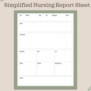 Simplified Nursing Report Sheet | Printable Nurse Notes | Shift Report Template | Patient Handoff Sheet | Digital Download PDF