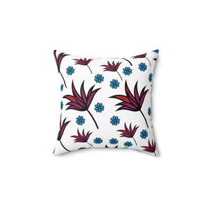 Spun Polyester Square Pillow with red and blue flowers