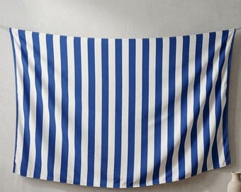 Boho, prążkowany sarong wiskozowy dla kobiet | Niebiesko-biała, plażowa spódnica z kopertowym dekoltem | Lekki szalik typu pareo na wakacje | Odzież na basen