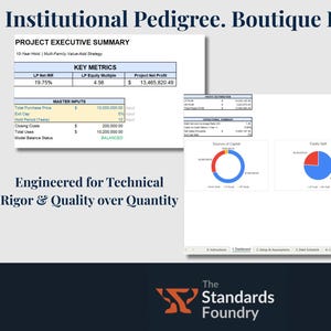 May include: A digital document displaying financial data, including key metrics, purchase price, and closing costs. The document includes the text "Institutional Pedigree. Boutique Execution." and "Engineered for Technical Rigor & Quality over Quantity."