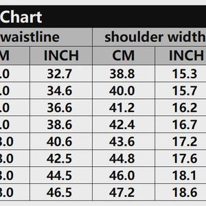 May include: A size chart with measurements in both centimeters and inches for clothes length, bust, waistline, shoulder width, and sleeve length. The chart includes sizes S through 5XL.
