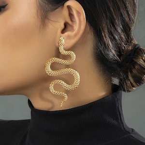 Women&#39;s Gothic Serpent Earrings - Snake Earring - Boho Witchy Jewelry - Halloween Jewelry - Big Animal Jewelry -  Punk Snake Dangle Earrings