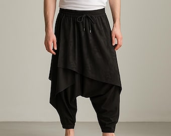 Men's Gothic Drop Crotch Harem Pants: Punk Techwear Bottoms