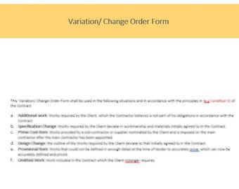 Variation/ Change Order Form Template- Construction Project