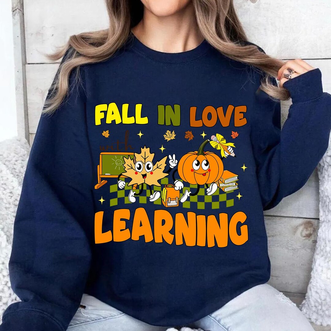 Retro Teacher Fall PNG, Fall in Love With Learning Sublimation, Groovy ...