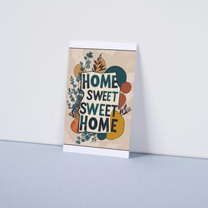 Lámina “Home Sweet Home” estilo boho moderno – Decoración imprimible para el hogar, arte digital vintage retro, cartel pared fondo neutro