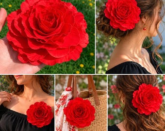 Red Rose Hair Clip, Oversized Flower Brooch, Statement  display picture 1