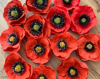 Red Poppy Brooch - Handmade Flower Pin for Remembrance Day, Memorial Jewelry, Gift for Her, Ukrainian Floral Accessory
