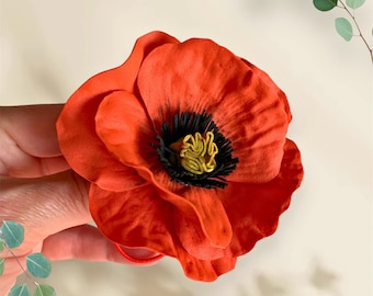 Red Poppy Flower Hair Clip or Brooch - Handmade Floral Accessory, Baby Headband Option, Gift for Girls or Moms, Boho Style. Poppy hair pin