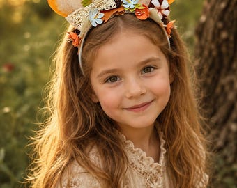 Tiara com orelhas de raposa, acessório de cabeça de animal da floresta, acessório de cosplay kawaii da floresta, fantasia fofa estilo fairycore para crianças e adultos.