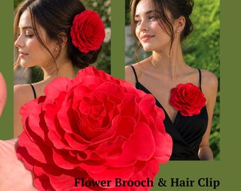Red Rose Hair Clip, Oversized Flower Brooch, Statement  display picture 1