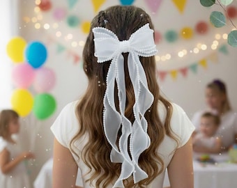 Horquilla con lazo transparente y perlas: elegante accesorio para el cabello para niñas y mujeres, lazos hechos a mano para niñas y adultas.