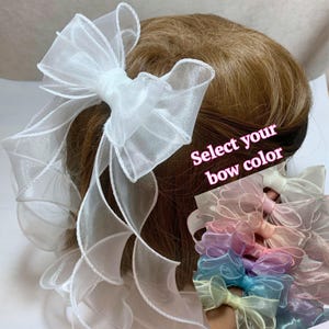 Organza Schleifen Haarspange mit langen Schwänzen - Schiere Haarschleifen für Mädchen & Frauen - Eleganter Haarschmuck in Mehreren Farben