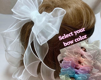 Organza Bow Hair Clip with Long Tails – Sheer Hair Bows for Girls & Women – Elegant Hair Accessories in Multiple Colors