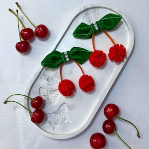 Fluffy Cherry Hair Clips for Baby Girls. Cherry flower and berry hair clips set for kids and girls