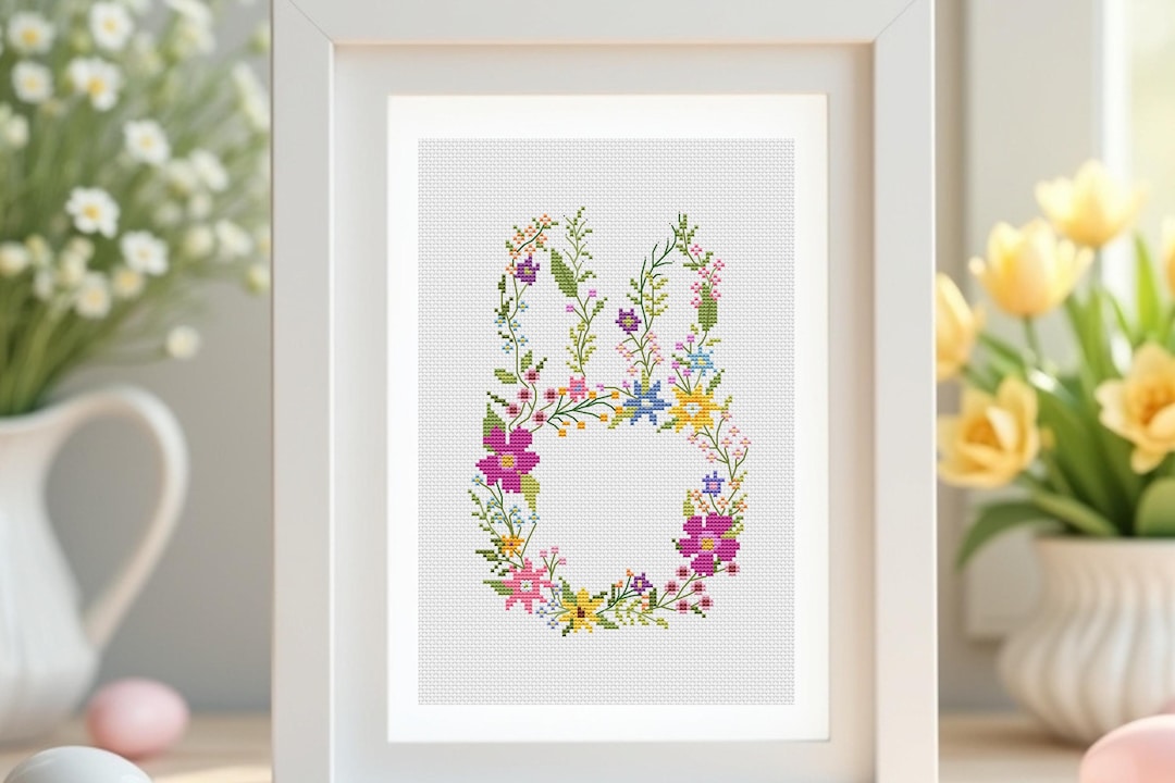 Easter Cross Stitch Pattern | Spring Floral Bunny | Handmade Pillow Diy ...