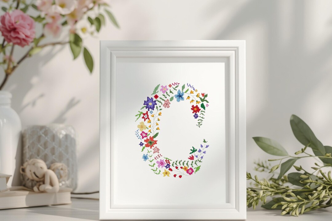 Floral Pattern C Floral Letter C Cross Stitch Pattern | Monogram Initial PDF | Flower ...