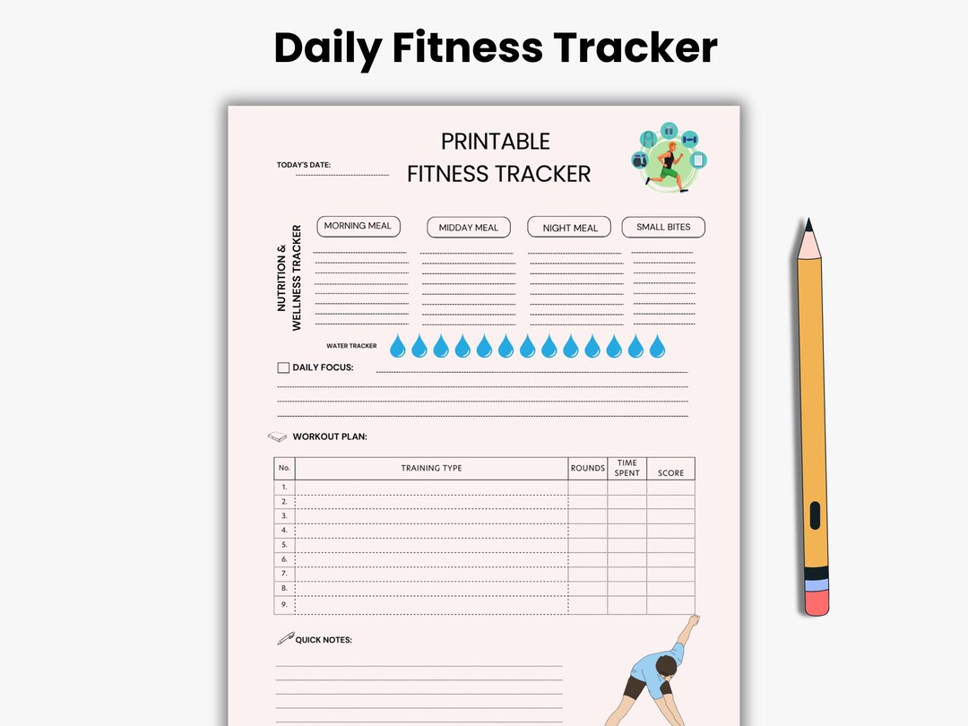 Printable Fitness Tracker Template | Daily Workout & Wellness Planner ...