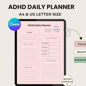 ADHD Daily Planner Printable for Adults adhd brain dump PDF Productivity Template  ADHD Routine Organizer and Task Chart Digital Download
