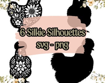 6 Silkie Silhouettes - SVG & PNG - Transparent Backgrounds