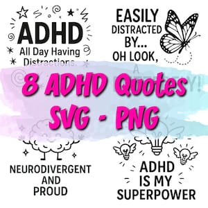 8 ADHD Zitate - SVG & PNG - Transparente Hintergründe