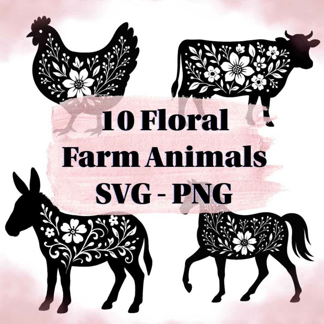 10 Floral Farm Animals - SVG & PNG - Transparent Backgrounds - Etsy