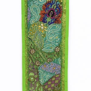 Handmade 10x30 Inch Boho Embroidered Wall Hanging – Vintage Indian Tapestry, Beaded Patchwork Art Decor for Living Room or Hallway