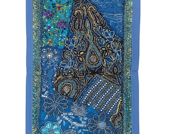 Handmade Embroidered Wall Hanging: Boho Beaded Indian Tapestry