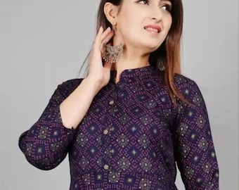 Purple Printed Anarkali Maxi Dress: Flared Cotton Kurti