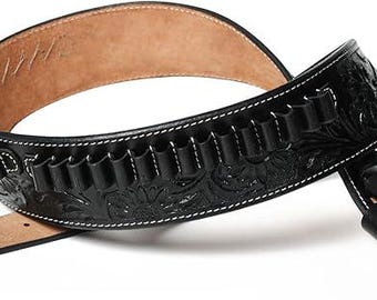 Handgemaakte zwarte leren patroonriem - Western cowboy munitieriem, actie schietuitrusting - 20 patroonlussen - Jachtcadeau voor hem