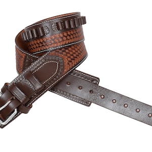 Two-Tone Brown Leather Western Cartridge Belt: Full Grain, 30 Loops