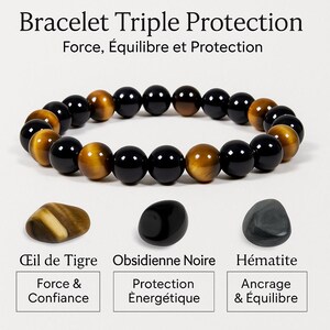 Bracelet naturel oeil de tigre, obsidienne et hématite - Bijoux de protection magnétique et d&#39;énergie de guérison pour hommes et femmes