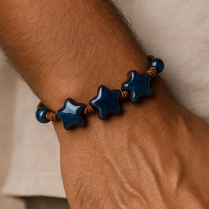 Bracelet étoiles en céramique colorée fait main, cordon de cire tressé réglable, accessoire de mode unique
