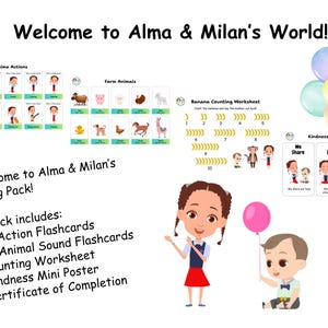 Le premier pack d'apprentissage d'Alma et Milan - Cartes-éclair à imprimer et activités pour les tout-petits (2 à 4 ans) | Émotions, Animaux, Actions, Compter