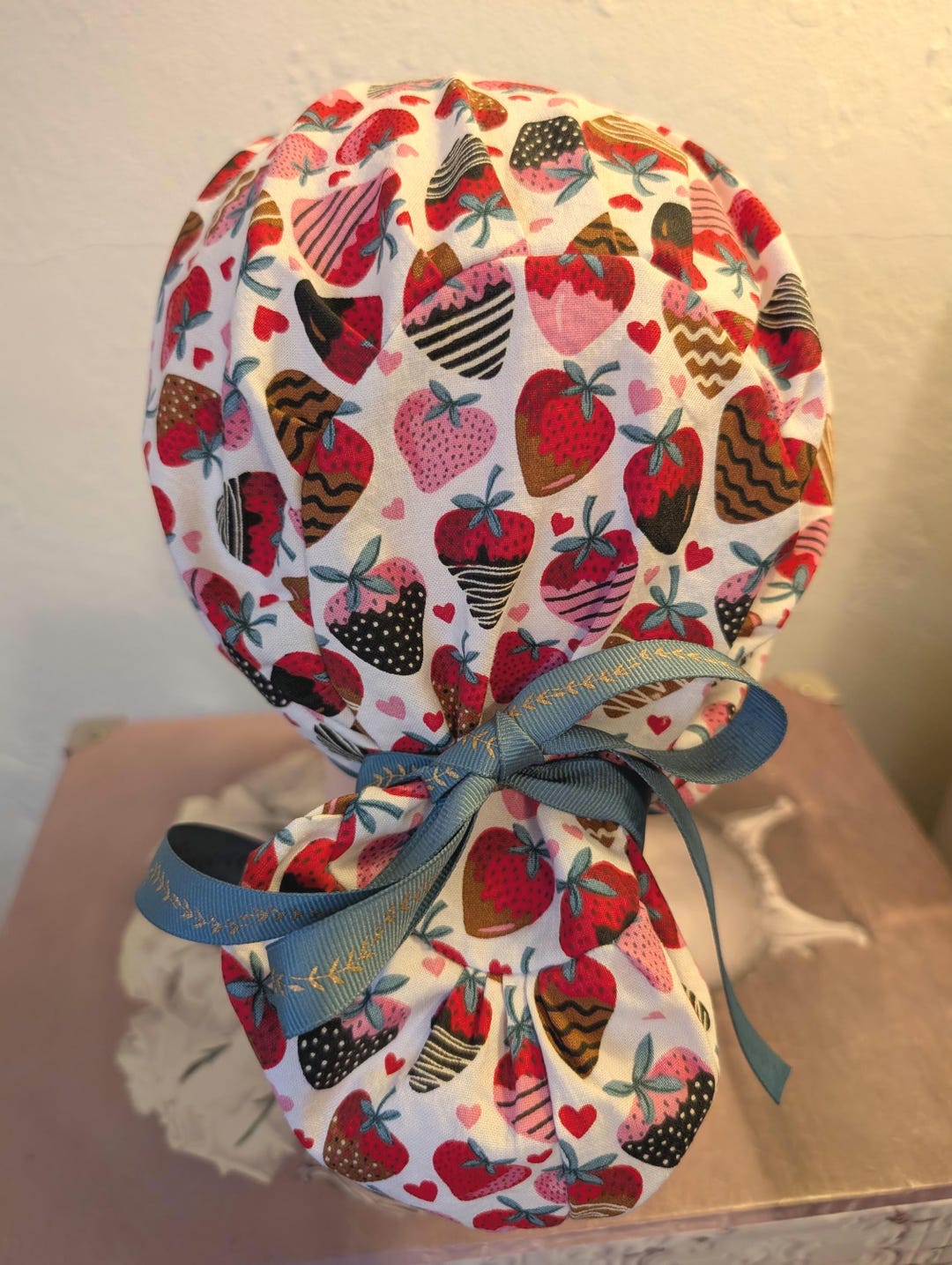 Surgical Scrub Cap Hat Hearts Strawberries Dipped in Chocolate Matching ...