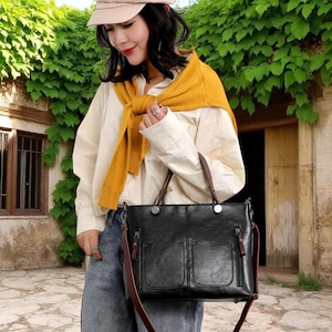 Handmade Leather Bucket Bag: Large Capacity Boho Shoulder Bag