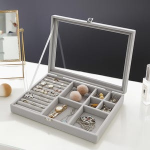 Boîte à bijoux en verre et velours – Présentoir à bijoux