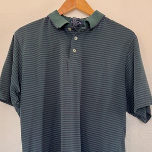 Honors Classic Green Blue Striped Polo Shirt – Size L – 90s Y2K Casualwear Vintage