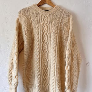 Blarney Woollen Mills Irish Aran Sweater – 100% Pure New Wool – Made in Ireland (L)