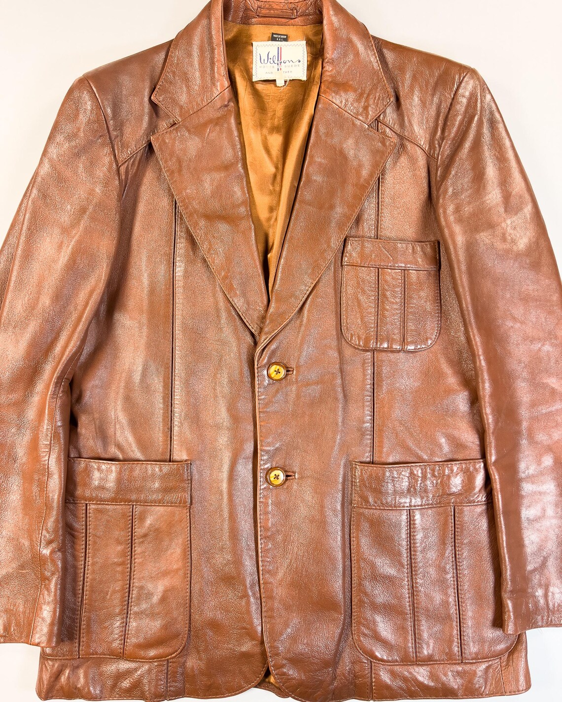 80s Wilsons Genuine Leather Brown Blazer Jacket Size 40 Vintage, photo 2 sur 5