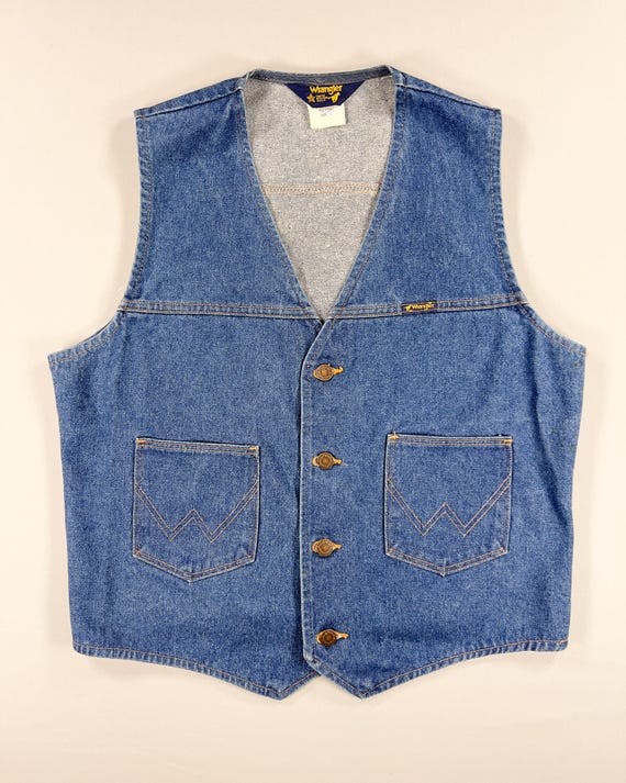 80s Wrangler Denim Vest Size L Western Workwear USA Made - Vintage