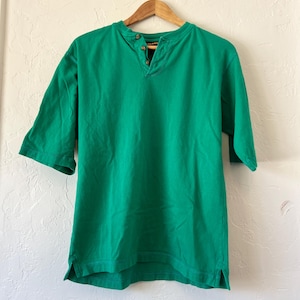 90s Faded Glory Bright Green Henley Short Sleeve Shirt Medium - Vintage