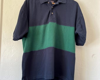 90s Colorblock Polo Shirt Men’s L Navy Green - Roundtree & Yorke