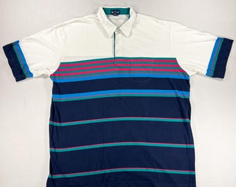 00s Colorblock Gestreiftes Golf Polo - XXL Hoch - Par Vier - Vintage